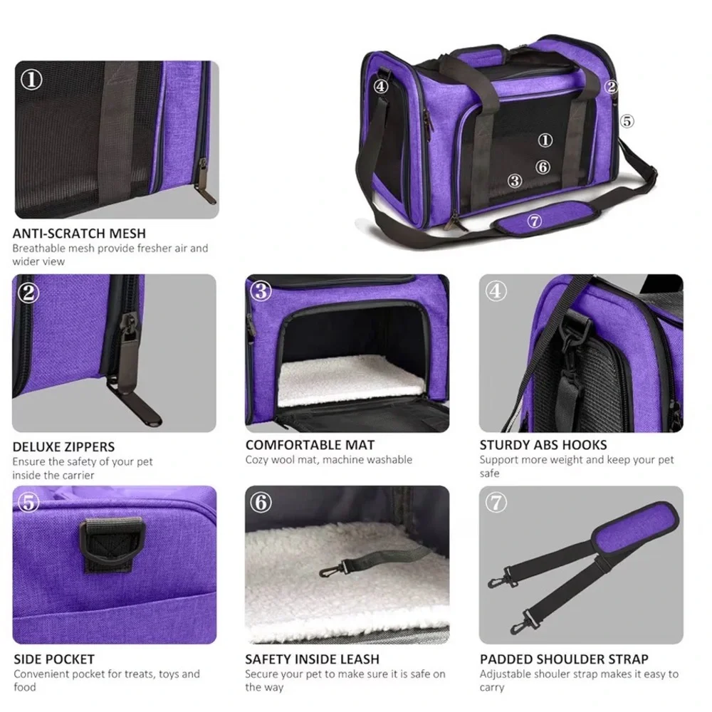 NIP Henkelion Large Pet Carrier (25lbs) Dog/Cat, Travel, 3 Layer, Cozy, Purple